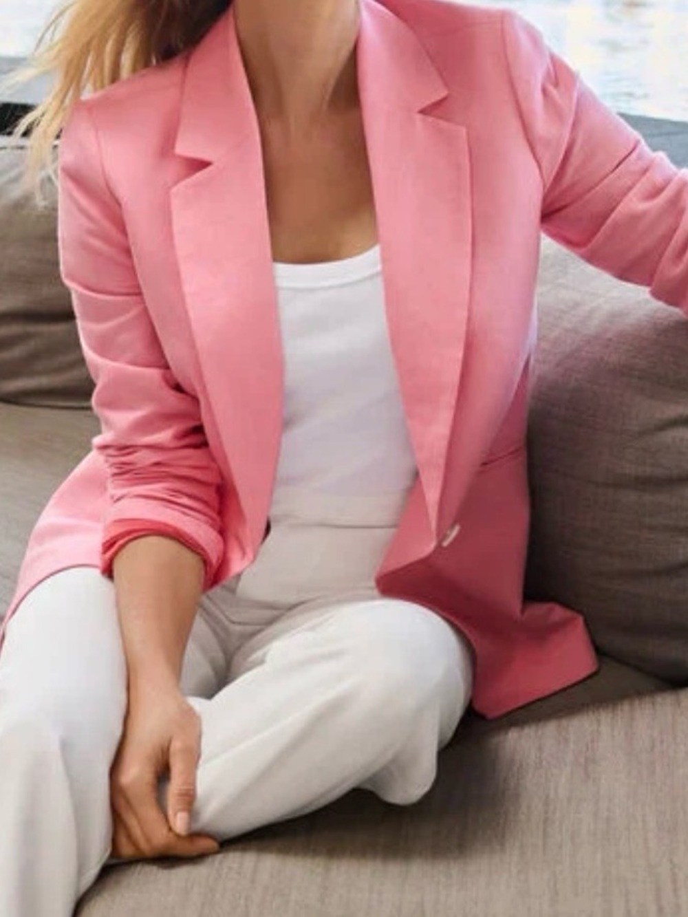 Barbie Core Classic linen, single button blazer